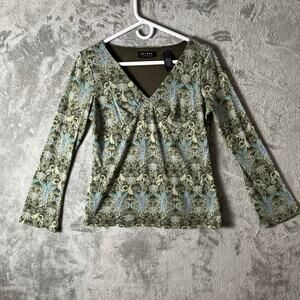 Vintage Y2K Floral Paisley Long Sleeve Babydoll Top Earthy Boho Fairycore Medium